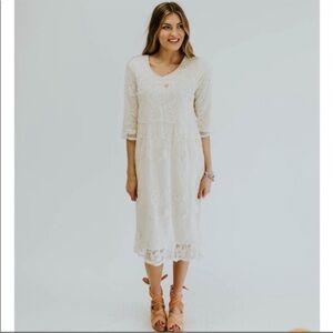 Roolee Cream Lace Midi Dress